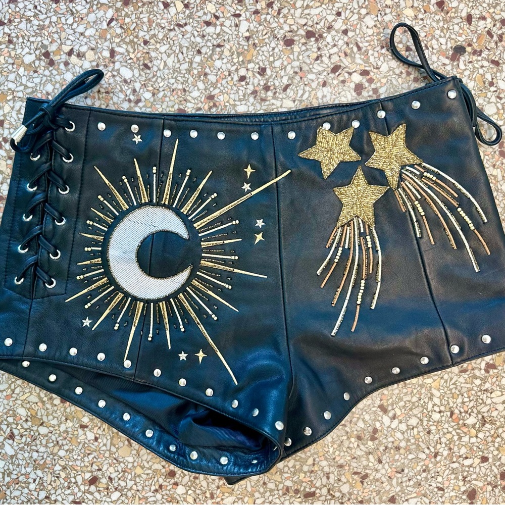 Nasty Gal Black and Gold High Waist Celestial Shorts  Leather Size 6